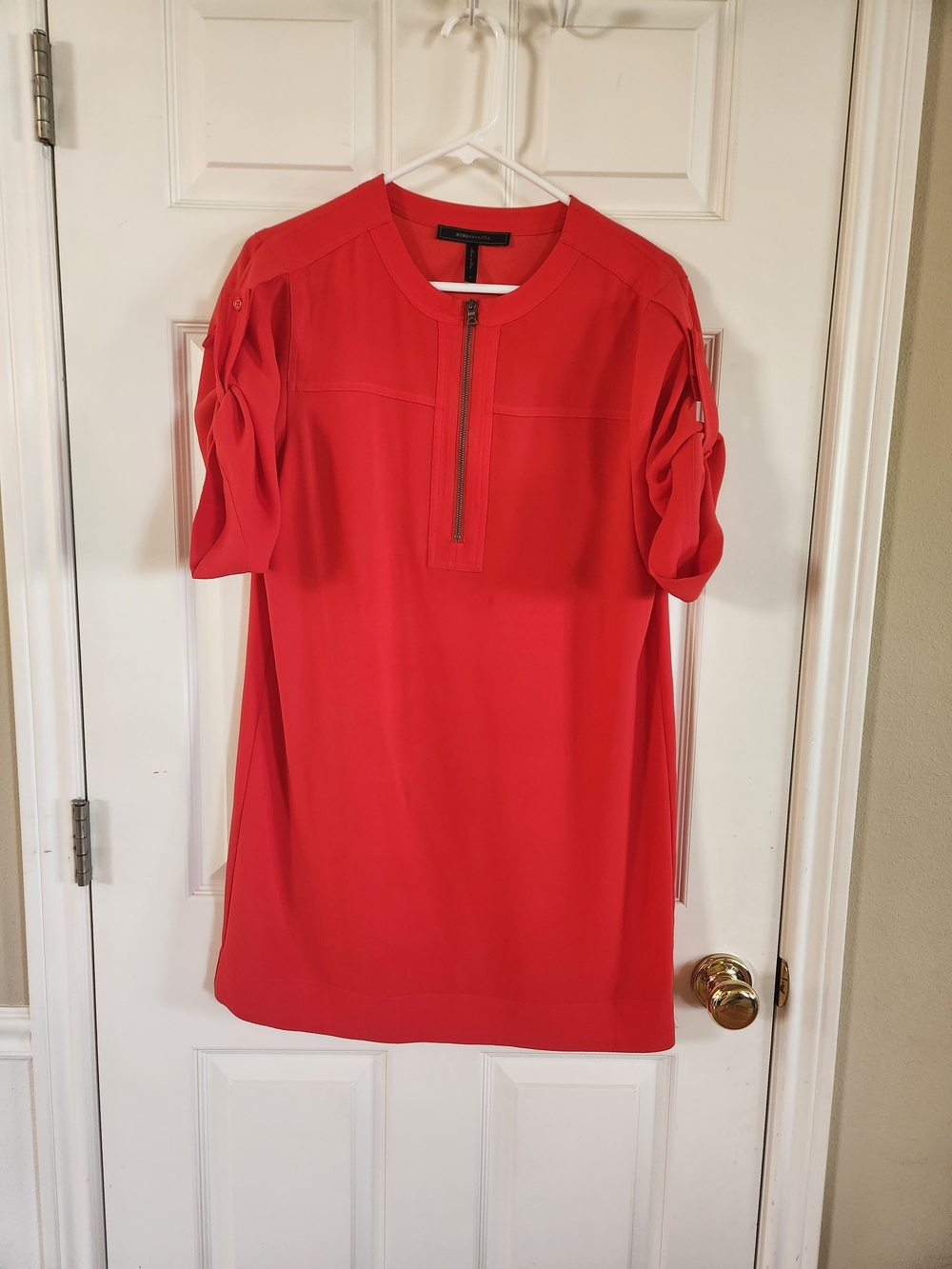 BCBGMaxAzria Coral-Red Zip Front Short Dress